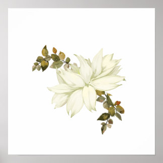 Simplistic White Flower and Foliage Poster