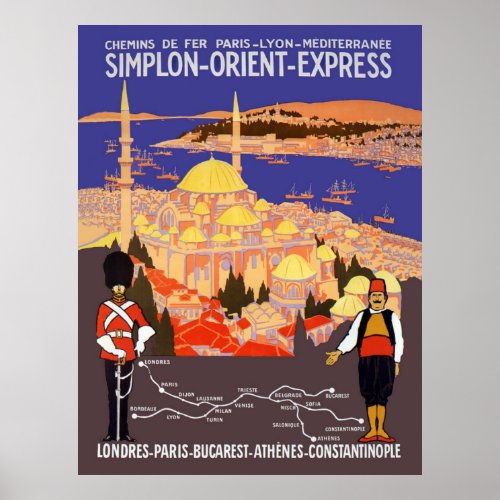 Simplon Orient Express railway route Istanbul Poster