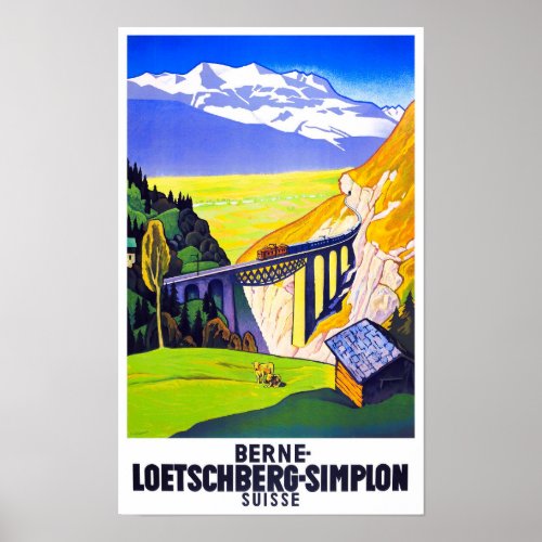 Simplon Pass Switzerland vintage travel Poster