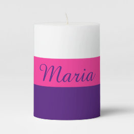 Simply 2 colors & stripe pink + your name pillar candle
