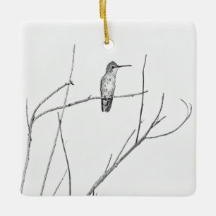Simply a Hummingbird on a stick Ceramic Ornament