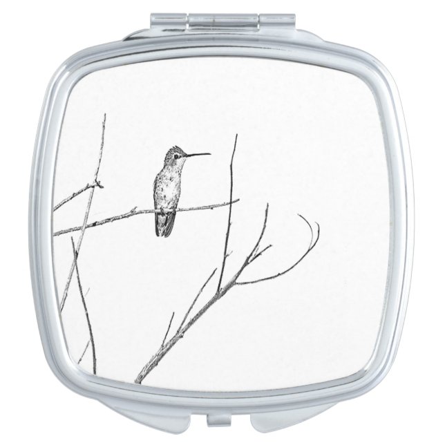 Simply a hummingbird on a stick compact mirror (Front)