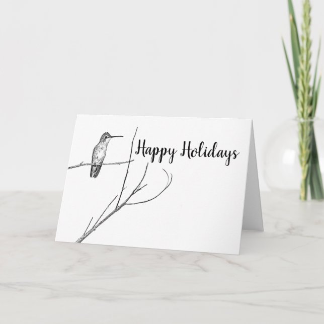 simply a Hummingbird on a stick, Happy Holidays Holiday Card (Front)