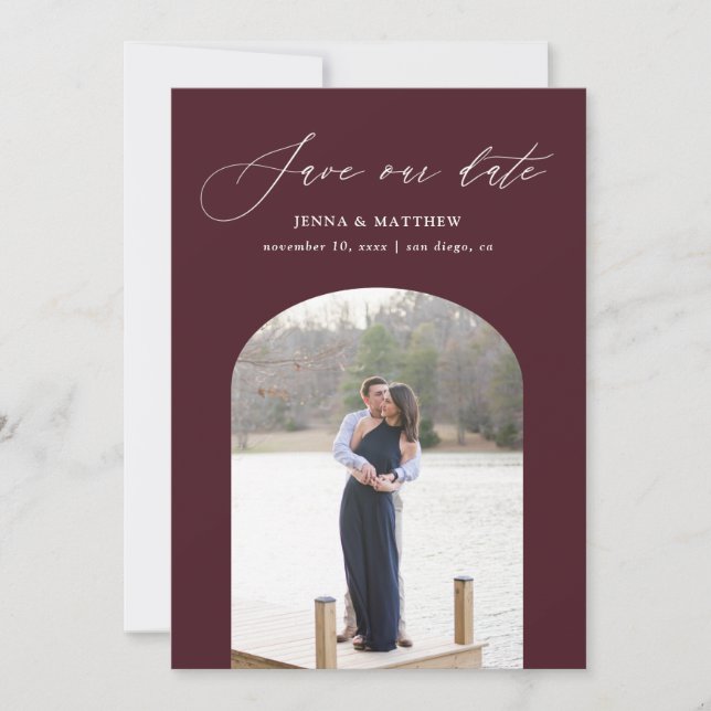 Simply Arched Save The Date Card wine (Front)