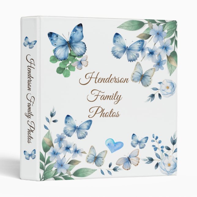 Simply Beautiful Blue Butterflies Photo Album 3 Ring Binder (Front/Spine)
