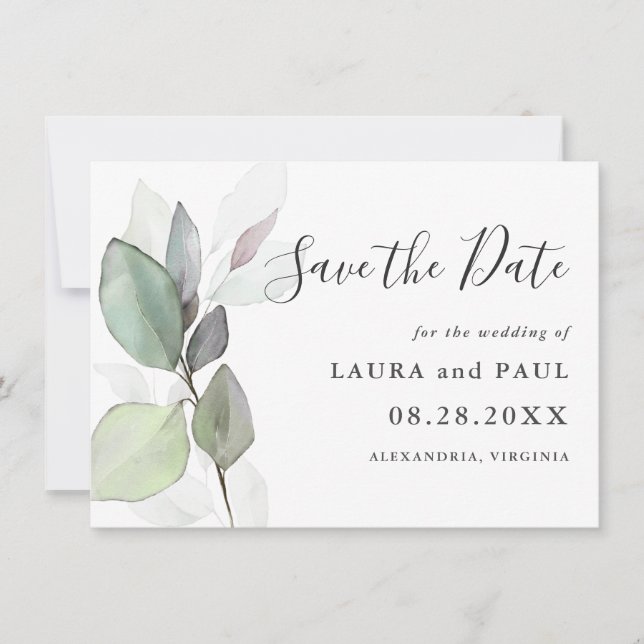 Simply Beautiful Botanical Greenery Save the Date (Front)