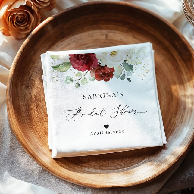 Simply Beautiful Red White Floral Bridal Shower Napkins (Creator Uploaded)