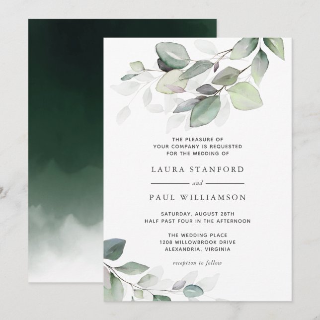 Simply Beautiful Watercolor Botanical Greenery Invitation (Front/Back)