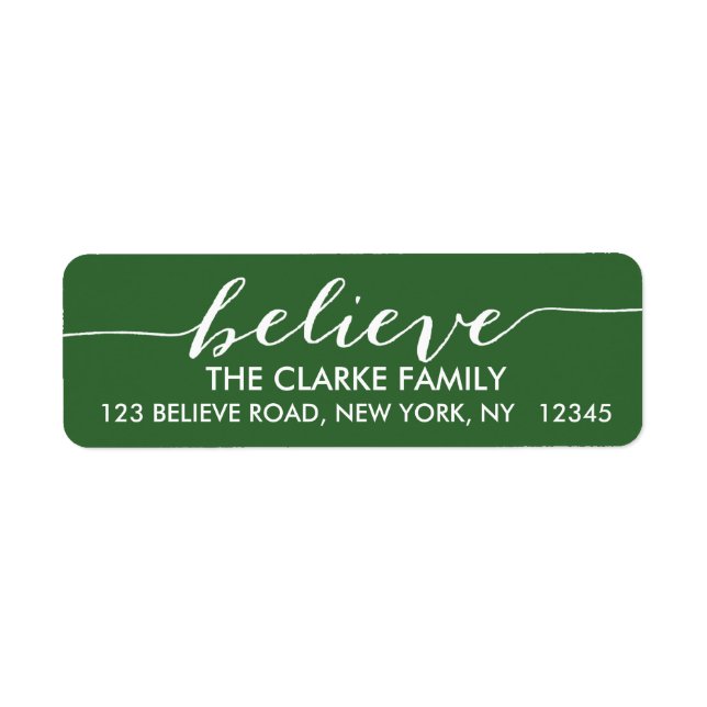 Simply Believe Green White Holiday Greeting Label (Front)