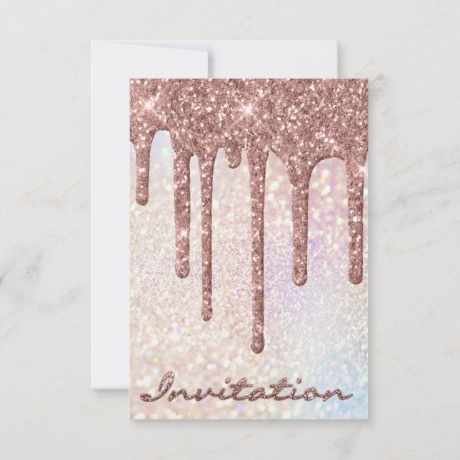 Simply Birthday Bridal Rose Gold Drips  Glitter Invitation (Back)