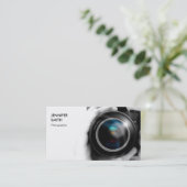 Simply Black and White Photographer Camera Lens Business Card (Standing Front)