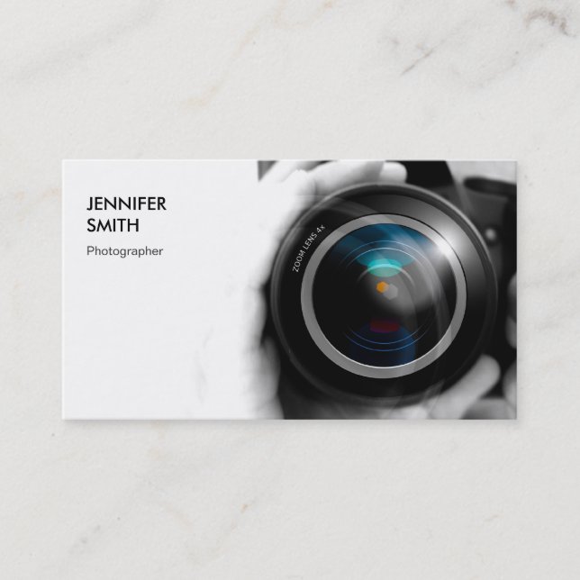Simply Black and White Photographer Camera Lens Business Card (Front)
