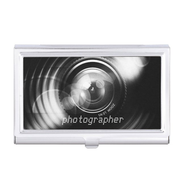 Simply Black and White Photographer Camera Lens Business Card Holder (Front)