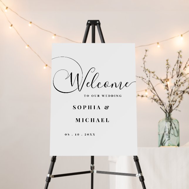 Simply Black Elegant Script Wedding Welcome Sign (In Situ (Stand))