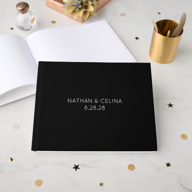 Simply Black Solid Color Customize It Guest Book (Front Open)