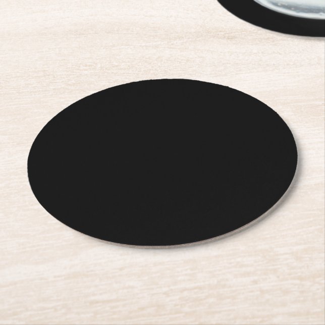 Simply Black Solid Color Customize It Round Paper Coaster (Angled)