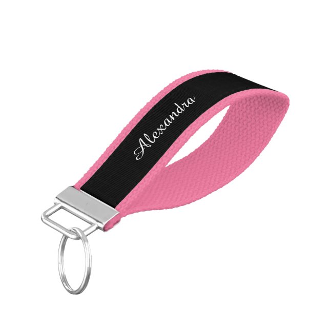 Simply Black Solid Color Customize It Wrist Keychain (Angled Down)