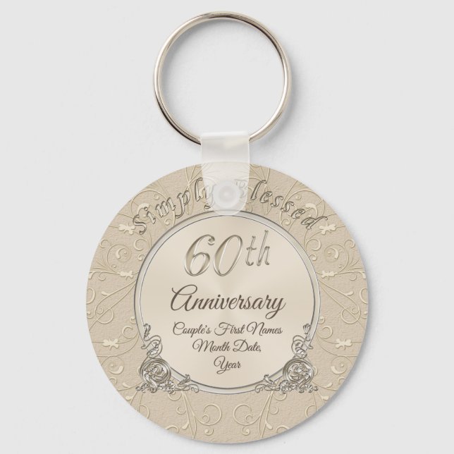 Simply Blessed 60th Anniversary Party Favors Keychain (Front)