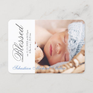 Simply Blessed Blue - 3x5 Birth Announcement
