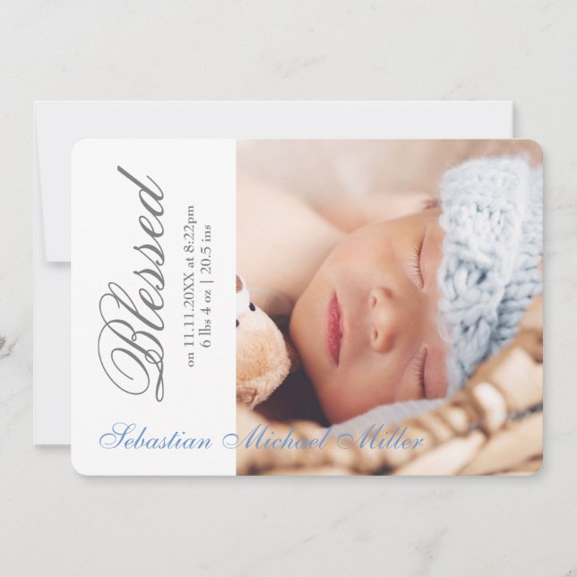 Simply Blessed Blue - Birth Announcement (Front)