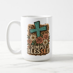 Simply Blessed Christian Cross Fall Flowers Coffee Mug