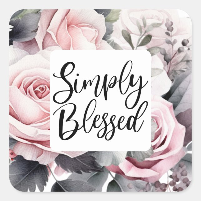Simply Blessed Christian Saying Floral Square Sticker (Front)