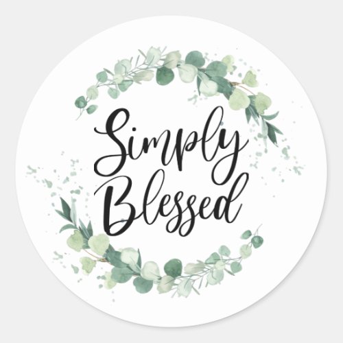 Simply Blessed Christian Saying Greenery Classic Round Sticker