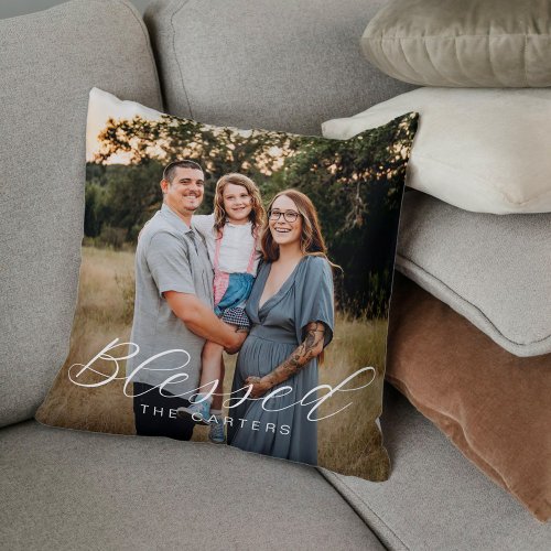 Simply Blessed Custom Photo Throw Pillow