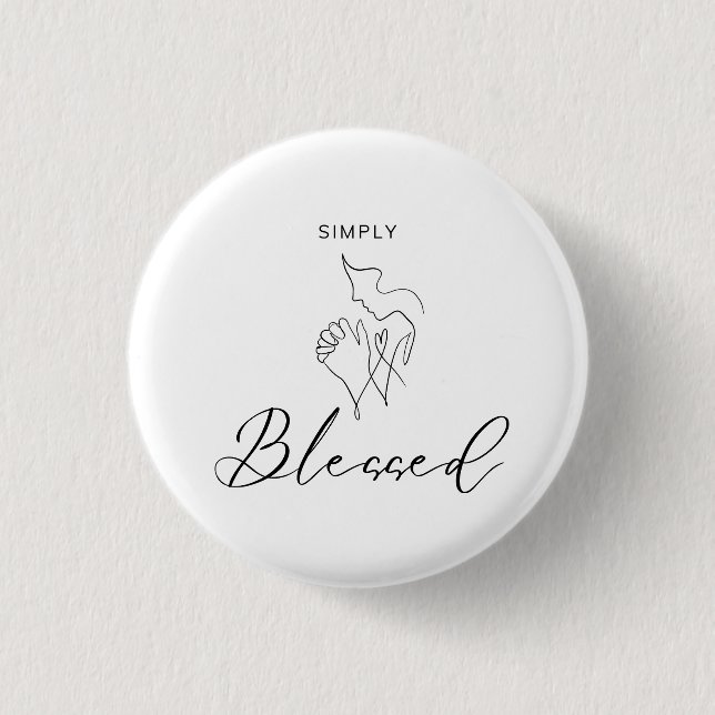 Simply Blessed Minimalist Christian Line Drawing Button (Front)