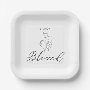 Simply Blessed Minimalist Christian Line Drawing Paper Plates