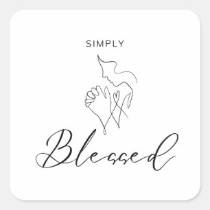 Simply Blessed Minimalist Christian Line Drawing Square Sticker