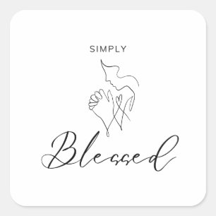 Simply Blessed Minimalist Christian Line Drawing Square Sticker