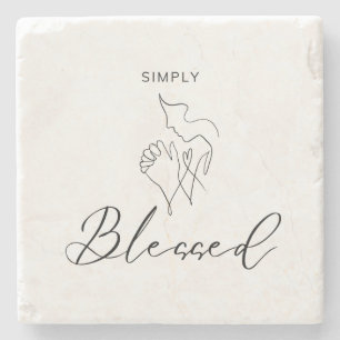 Simply Blessed Minimalist Christian Line Drawing Stone Coaster