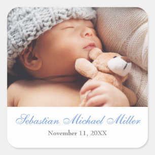 Simply Blessed Photo Name Blue - Square Sticker