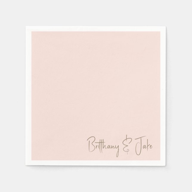 Simply Blush Gold Script Wedding Cocktail II Napkins (Front)