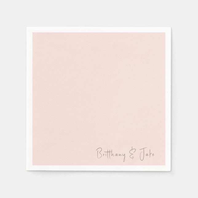 Simply Blush Gold Script Wedding Cocktail Napkins (Front)