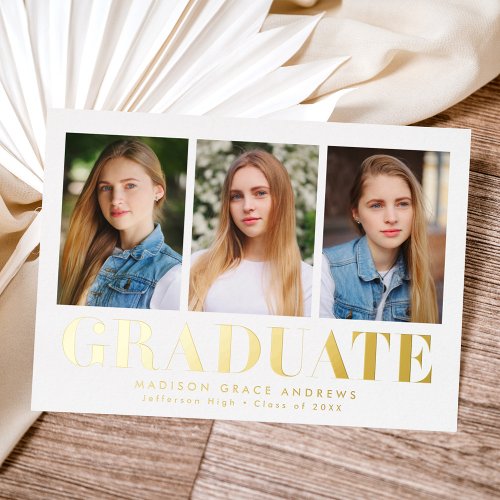 Simply Bold 3 Photo Foil Graduation Announcement