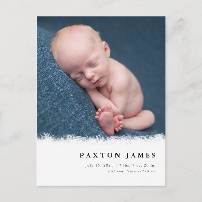 Simply Brushed Frame Baby Photo Birth Announcement Postcard (Front)