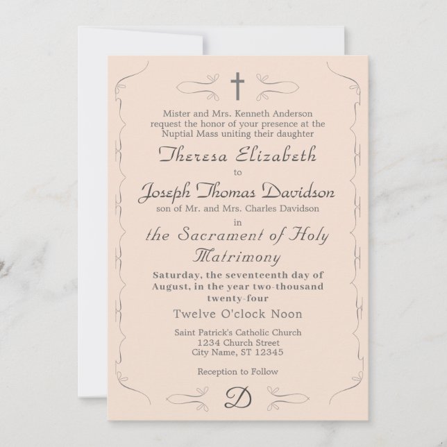 Simply Catholic Champagne-Pink Wedding Invitation (Front)