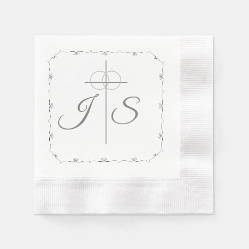 Simply Catholic Silver  White Wedding  Napkins