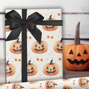 Simply Charming Jack-O-Lantern Pattern Halloween Wrapping Paper