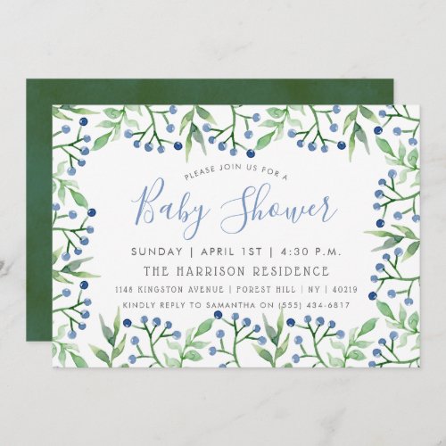 Simply Chic Blueberries Baby Shower Invitations