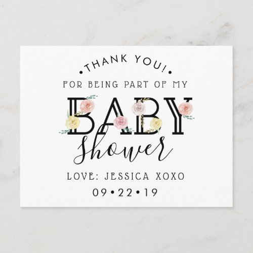 Simply Chic Floral Garden Baby Shower Thank You Announcement Postcard