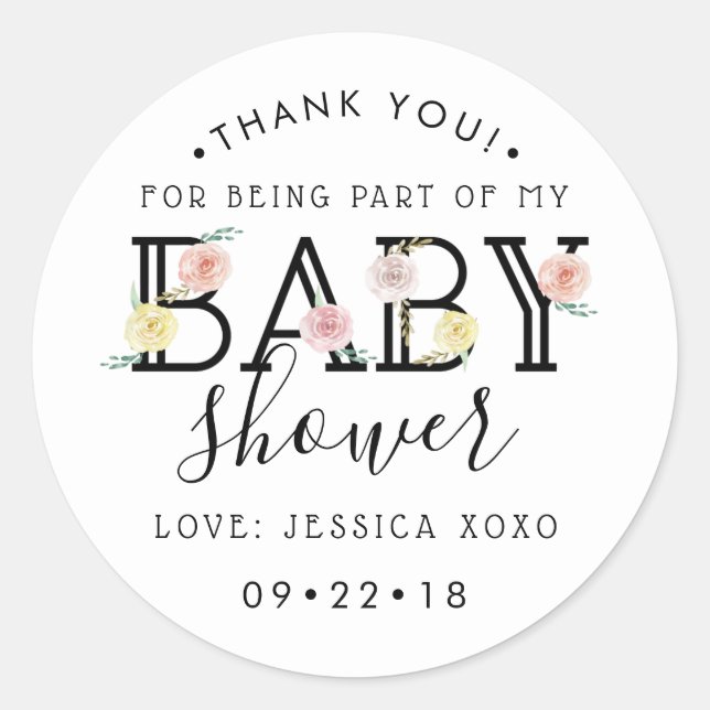 Simply Chic Floral Garden Baby Shower Thank You Classic Round Sticker (Front)