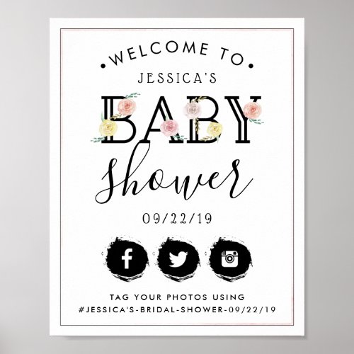 Simply Chic Floral Garden Baby Shower Welcome Poster