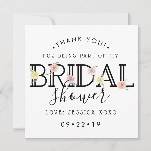 Simply Chic Floral Garden Bridal Shower Thank You (Front)