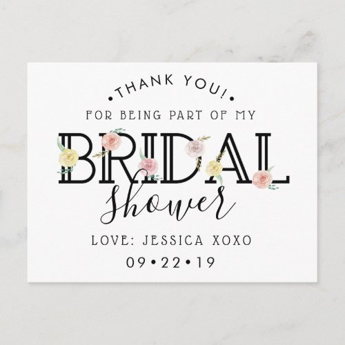 Simply Chic Floral Garden Bridal Shower Thank You Announcement Postcard