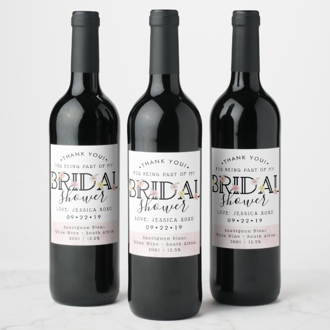 Simply Chic Floral Garden Bridal Shower Thank You Wine Label (Bottles)