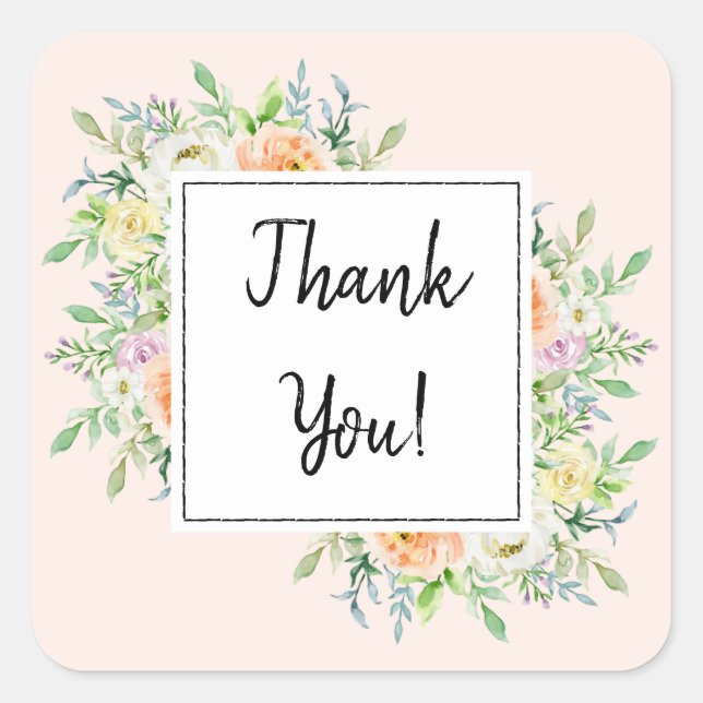 Simply Chic Floral Thank You Favor Square Sticker (Front)