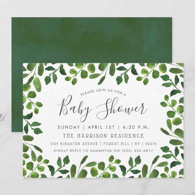 Simply Chic Foliage Baby Shower Invitations (Front/Back)